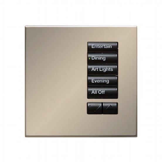 Lutron Wired International seeTouch® Keypad – 5 Button with Raise/Lower (Non-Insert) – Satin Nickel