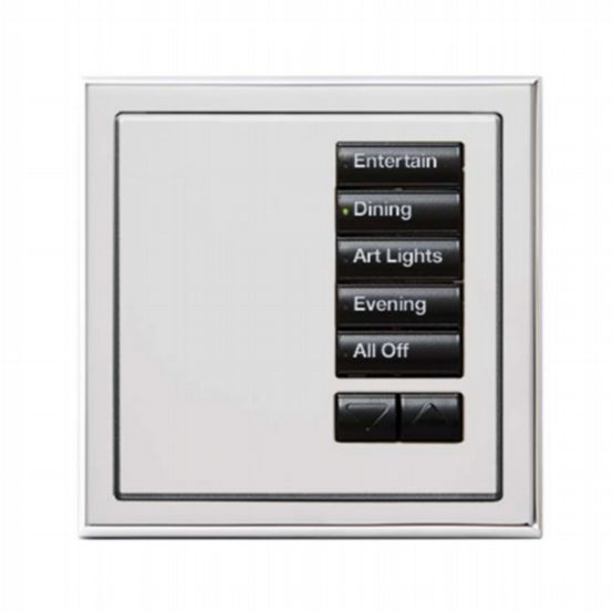 Lutron Wired International seeTouch® Keypad – 5 Button with Raise/Lower (Insert Style) – Bright Chrome