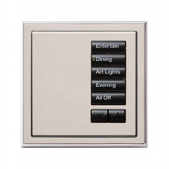 Lutron Wired International seeTouch® Keypad – 5 Button with Raise/Lower (Insert Style) – Bright Nickel
