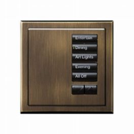 Lutron  Lutron Wired International seeTouch® Keypad – 5 Button with Raise/Lower (Insert Style) – Antique Brass