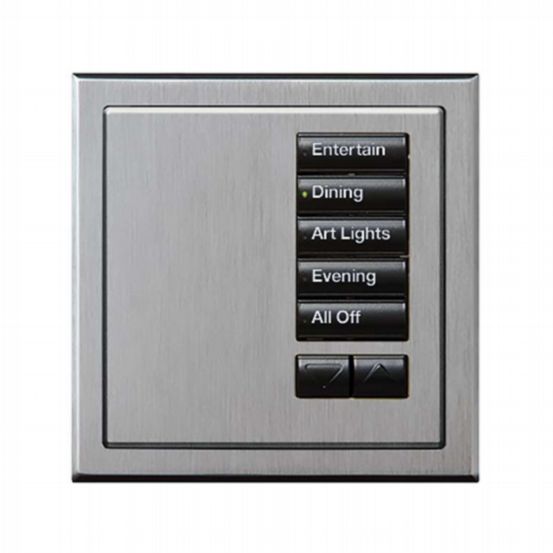 Lutron Wired International seeTouch® Keypads – Insert Style 5 Button with Raise/Lower - Satin Chrome