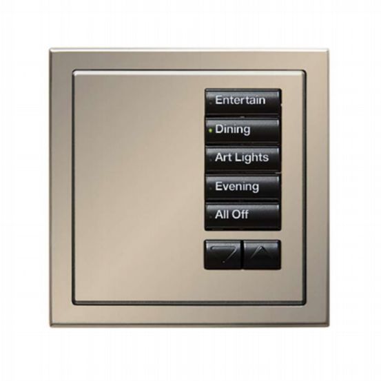 Lutron Wired International seeTouch® Keypad – 5 Button with Raise/Lower (Insert Style) – Satin Nickel