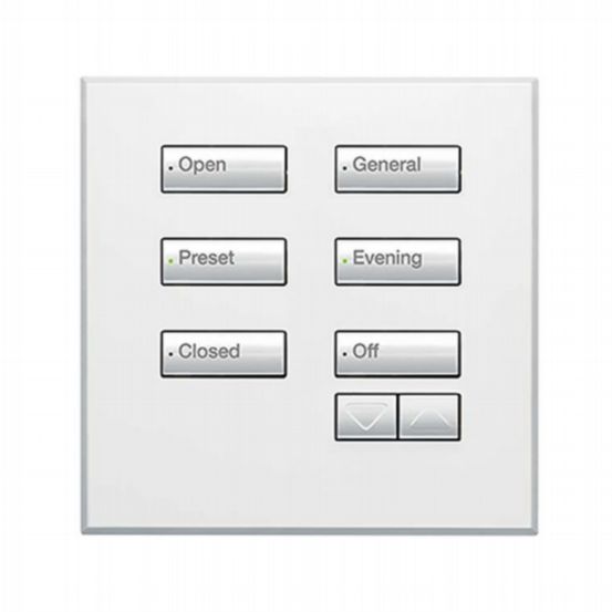 Lutron Wired International seeTouch® Keypad – 6 Button with Raise/Lower (Non-Insert) – Arctic White