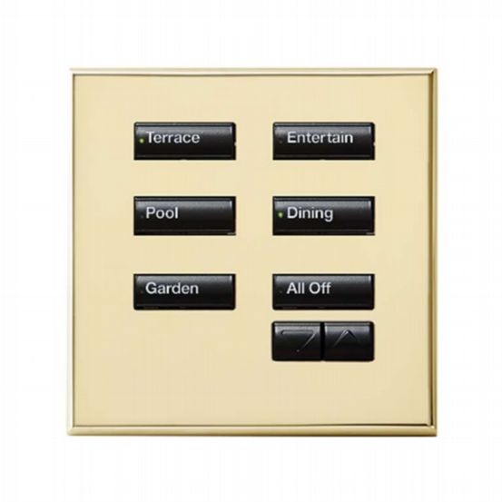 Lutron Wired International seeTouch® Keypads – Non-Insert Style 6 Button Non-Insert with Raise/Lower - Bright Brass