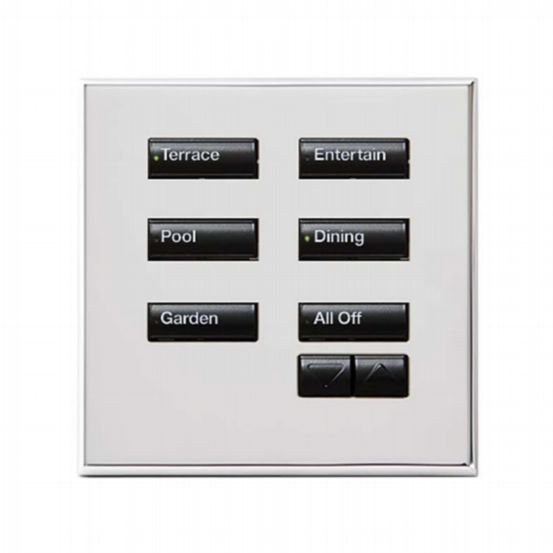 Lutron Wired International seeTouch® Keypads – Non-Insert Style 6 Button with Raise/Lower - Bright Chrome