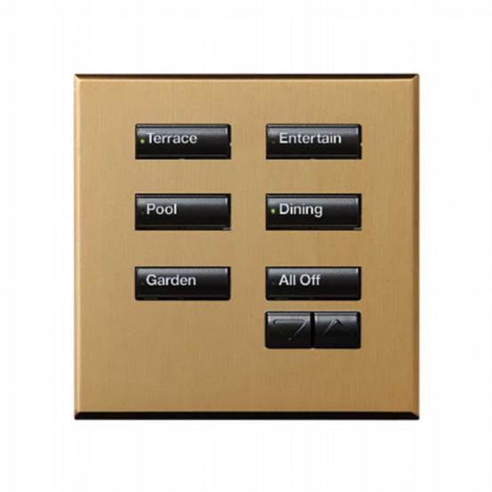 Lutron Wired International seeTouch® Keypad – 6 Button with Raise/Lower (Non-Insert) – Satin Brass