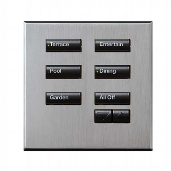 Lutron Wired International seeTouch® Keypad – 6 Button with Raise/Lower (Non-Insert) – Satin Chrome