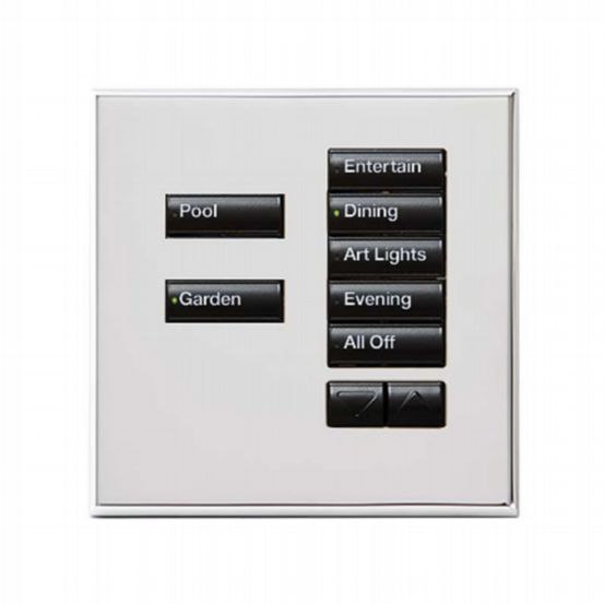 Lutron Wired International seeTouch® Keypads – Non-Insert Style 7 Button with Raise/Lower - Bright Chrome