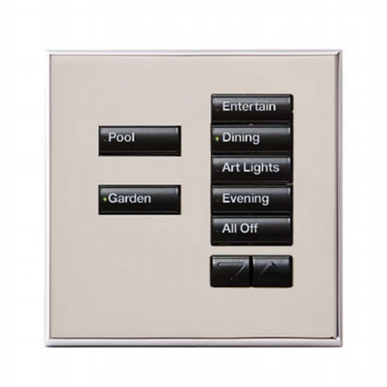 Lutron Wired International seeTouch® Keypads – Non-Insert Style 7 Button with Raise/Lower - Bright Nickel