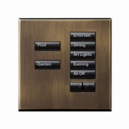 Lutron  Lutron Wired International seeTouch® Keypads – Non-Insert Style 7 Button with Raise/Lower - Antique Brass