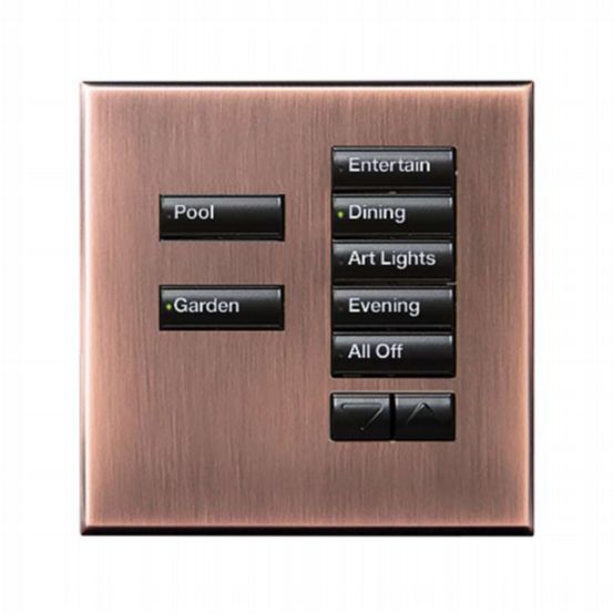 Lutron Wired International seeTouch® Keypads – Non-Insert Style 7 Button with Raise/Lower - Antique Bronze
