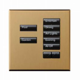 Lutron  Lutron Wired International seeTouch® Keypads – Non-Insert Style 5 Button with Raise/Lower - Satin Brass