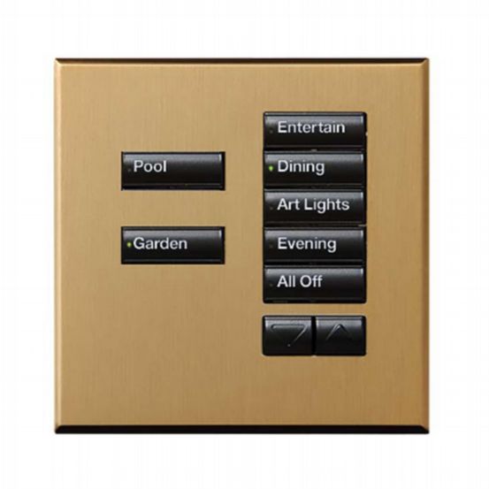 Lutron Wired International seeTouch® Keypads – Non-Insert Style 5 Button with Raise/Lower - Satin Brass