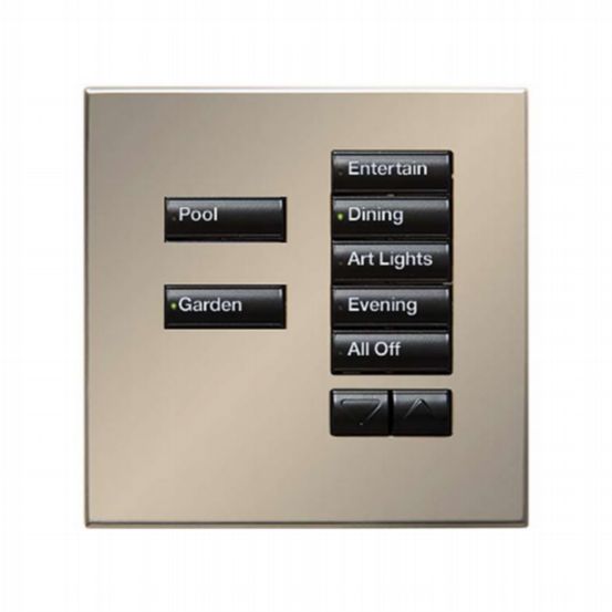 Lutron Wired International seeTouch® Keypad – 7 Button with Raise/Lower (Non-Insert) – Satin Nickel