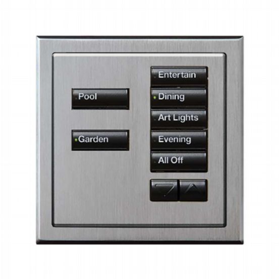 Lutron Wired International seeTouch® Keypads – Insert Style 7 Button with Raise/Lower - Satin Chrome
