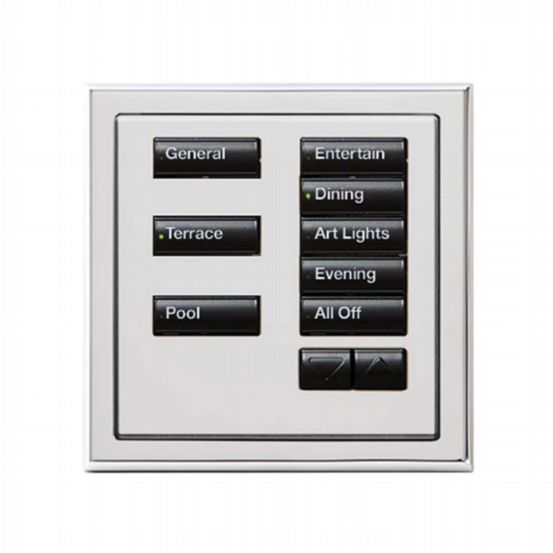 Lutron Wired International seeTouch® Keypads – Non-Insert Style 8 Button with Raise/Lower and IR - Bright Chrome