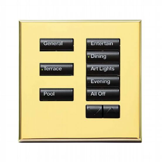 Lutron Wired International seeTouch® Keypad – 8 Button with Raise/Lower (Non-Insert) – Gold Plated