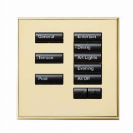 Lutron  Lutron Wired International seeTouch® Keypad – 8 Button with Raise/Lower (Non-Insert) – Bright Brass