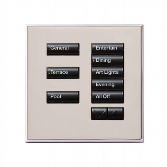 Lutron Wired International seeTouch® Keypad – 8 Button with Raise/Lower (Non-Insert) – Bright Nickel