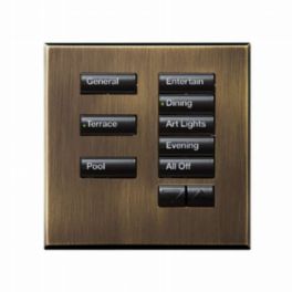 Lutron  Lutron Wired International seeTouch® Keypads – Non-Insert Style 8 Button with Raise/Lower - Antique Brass