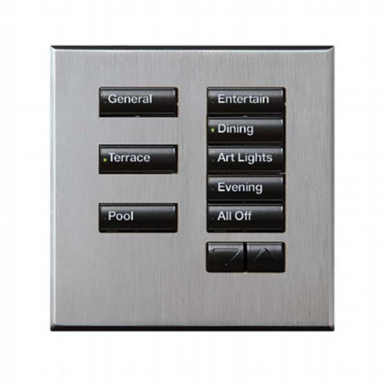 Lutron Wired International seeTouch® Keypad – 8 Button with Raise/Lower (Non-Insert) – Satin Chrome