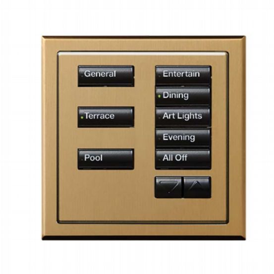 Lutron Wired International seeTouch® Keypads – Insert Style 8 Button with Raise/Lower - Satin Brass