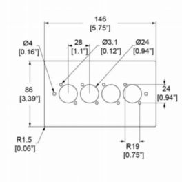 Penn Elcom Penn Elcom Double Gang Plate Black Punched for 4 x XLR Rounded Corners