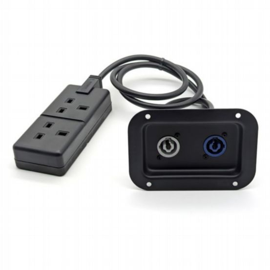 Penn Elcom Two-Way Medium Black Dish with PowerCON In/Out and 2 x UK Sockets