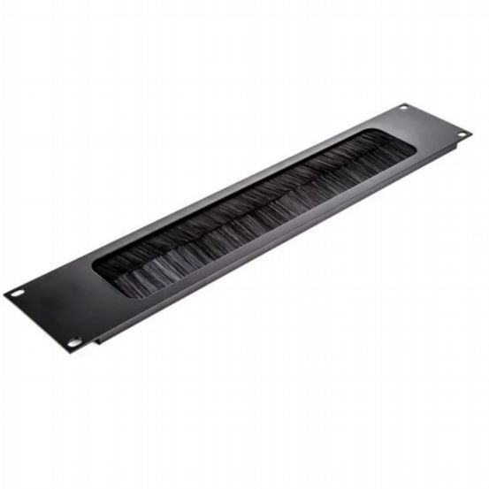 Penn Elcom 2U Black Rack Panel with Cable Access Slot and Brushes