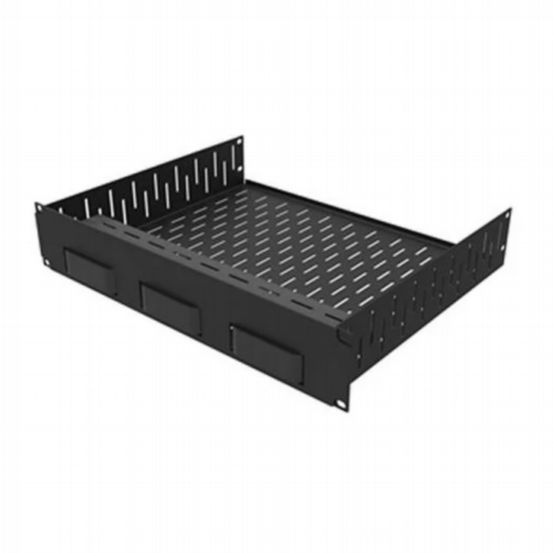 Penn Elcom Rack Shelf Faceplates 2U Vented Rack Shelf With CNC cut Magnetic Face Plate 3 x Apple TV