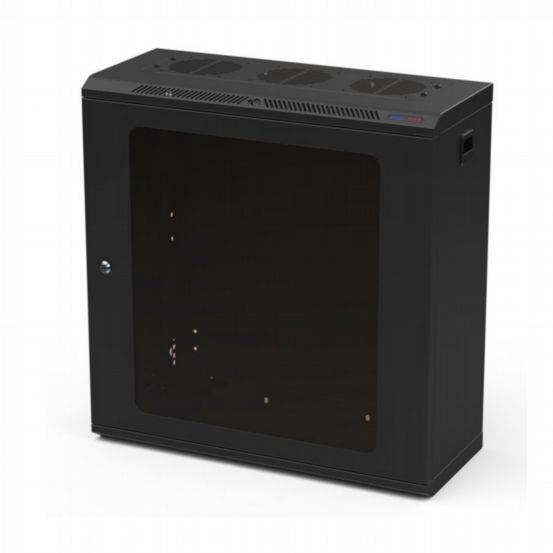 Penn Elcom 250mm Deep 12U Black Wall Mount Rack Cabinet with 10/32 Threaded Rails and Polycarbonate Front Door