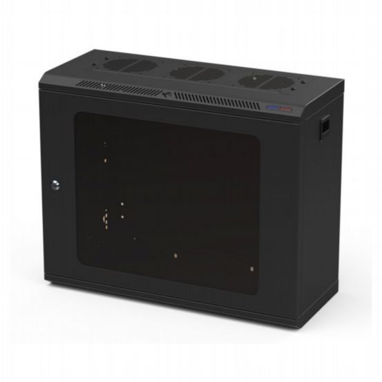 Penn Elcom 9U 250mm Deep Black Wall Mount Rack – 10/32 Threaded Rails & Poly Front Door