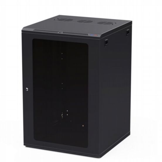 Penn Elcom Racks Wall Mount WM Rack 600mm x 18U Glass Door 10-32 Black R6618-1032