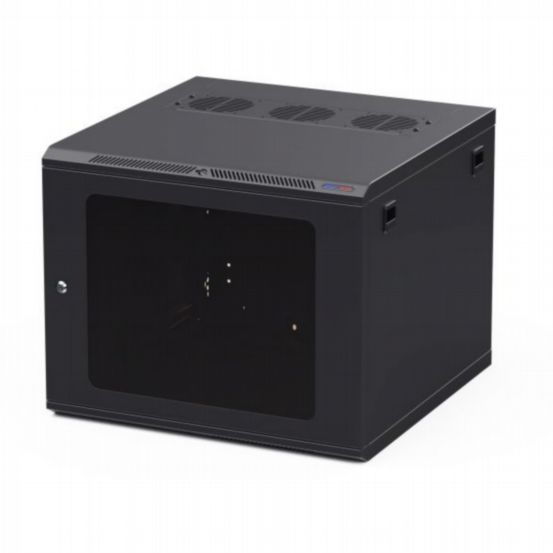 Penn Elcom 9U 600mm Deep Black Wall Mount Rack Cabinet – 10/32 Threaded Rails & Poly Front Door