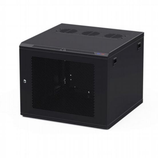 Penn Elcom 9U 600mm Deep Black Wall Mount Rack – 10/32 Threaded Rails & Vented Front Door
